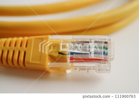 Ethernet cable for connect to wireless router link to internet service provider network. 111900763
