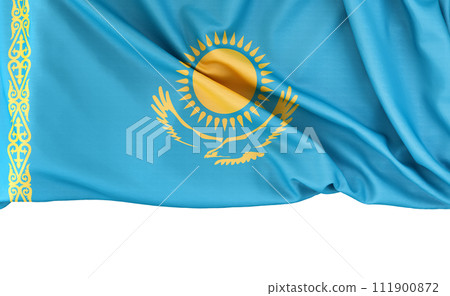 Flag of Kazakhstan isolated on white background with copy space below. 3D rendering 111900872