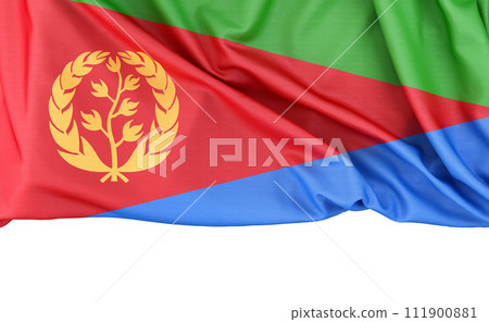 Flag of Eritrea isolated on white background with copy space below. 3D rendering 111900881