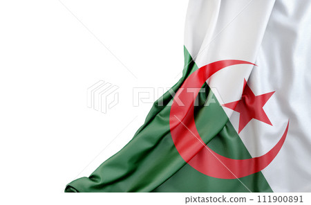 Flag of Algeria with empty space on the left. Isolated. 3D Rendering 111900891