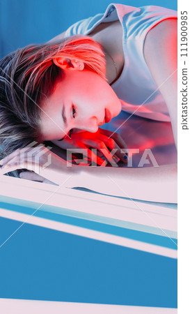 Cyberpunk fashion woman face neon laser LED lamps Cyberpunk fashion woman face neon laser LED lamps 111900985