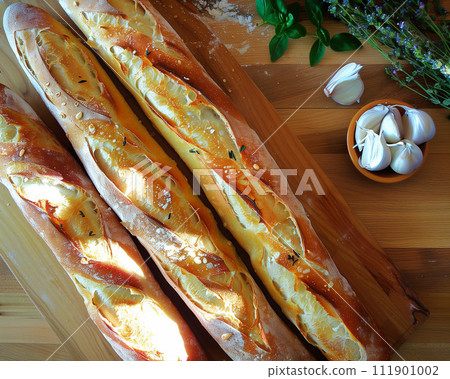 French bread with delicious crispy skin: baguette French bread with delicious crispy skin: baguette 111901002