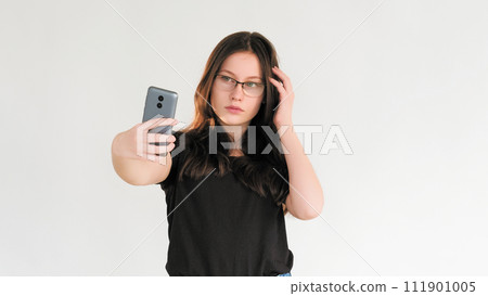 Selfie shooting social media woman phone camera Selfie shooting social media woman phone camera 111901005