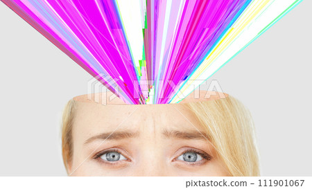Vertical propaganda influence woman head glitch Vertical propaganda influence woman head glitch 111901067