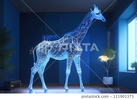 Futuristic virtual indoor giraffe 111901373