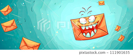 AI-generated content. Cartoon envelope in Azure with smiling artwork surrounded by Aqua envelopes AI-generated content. Cartoon envelope in Azure with smiling artwork surrounded by Aqua envelopes 111901635
