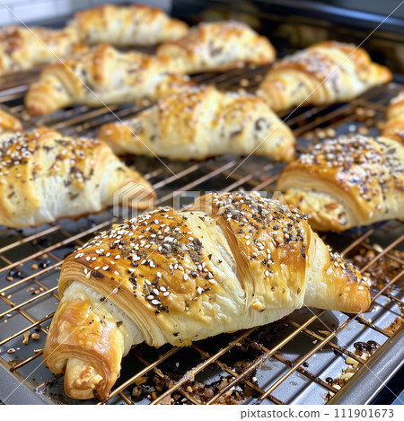 Delicious crispy croissants originating from France 111901673