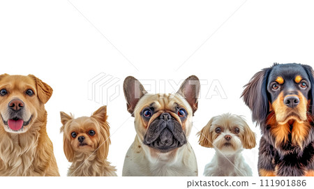 AI-generated content. Diverse Group of Adorable Dogs from Different Breeds Posing Together for a Pet Portrait AI-generated content. Diverse Group of Adorable Dogs from Different Breeds Posing Together for a Pet Portrait 111901886