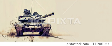 AI-generated content. Tank driving through desert, a thrilling military vehicle event! copy space 111901963