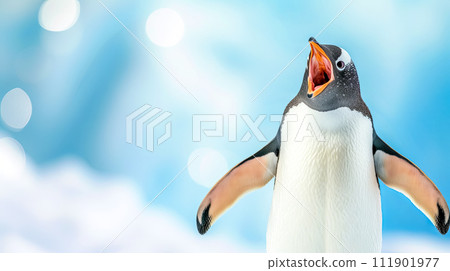 AI-generated content. Expressive Emperor Penguin Calling in Sunny Antarctic Environment with Ice and Snow 111901977
