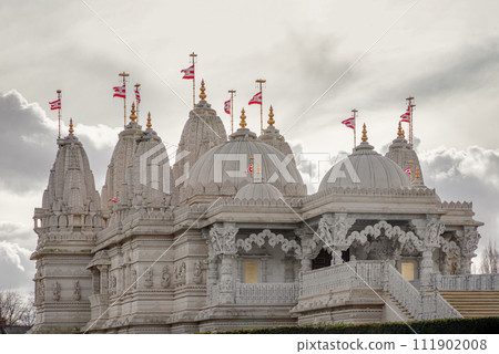 The exterior architectural design of the Neasden temple (BAPS Shri Swaminarayan Mandir). The exterior architectural design of the Neasden temple (BAPS Shri Swaminarayan Mandir). 111902008