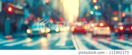 AI-generated content. blurred city street scene with bokeh lights from traffic signals and cars, creating an urban atmosphere. AI-generated content. blurred city street scene with bokeh lights from traffic signals and cars, creating an urban atmosphere. 111902173