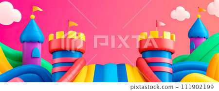 AI-generated content. Colorful Inflatable Bounce House Castle for Kids Outdoor Fun and Party Entertainment AI-generated content. Colorful Inflatable Bounce House Castle for Kids Outdoor Fun and Party Entertainment 111902199