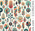 Stylish plants and plant illustrations in gentle spring colors 111902341