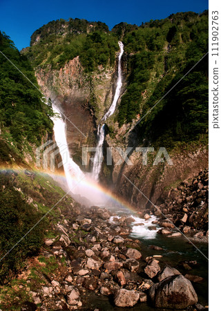 Japan's largest waterfall with a rainbow Japan's largest waterfall with a rainbow 111902763