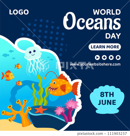 Oceans Day Social Media Illustration Flat Cartoon Hand Drawn Templates Background Oceans Day Social Media Illustration Flat Cartoon Hand Drawn Templates Background 111903237