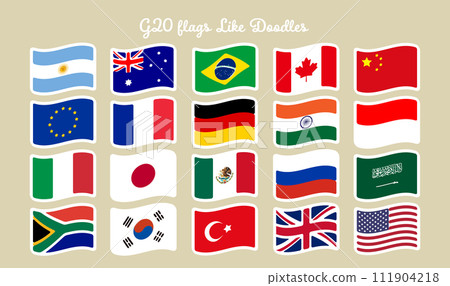 G20 national flag illustration set with loose hand-drawn touch 111904218