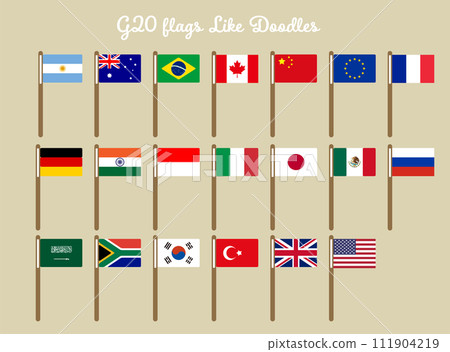 G20 national flag illustration set with loose hand-drawn touch G20 national flag illustration set with loose hand-drawn touch 111904219