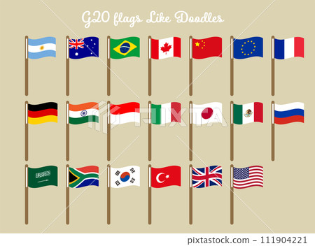 G20 國旗插圖集,手繪風格鬆散 G20 國旗插圖集,手繪風格鬆散 111904221