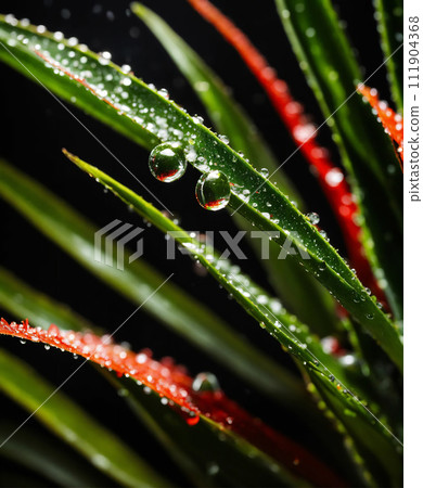 Aloe vera leaves and water splash. Macro photography. black back. AI generated image 111904368
