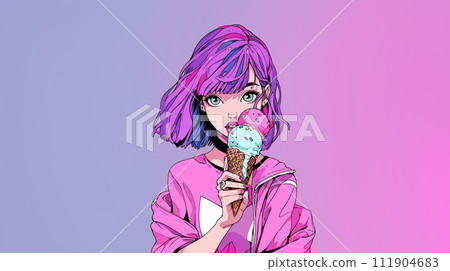 young girl eating ice cream 111904683