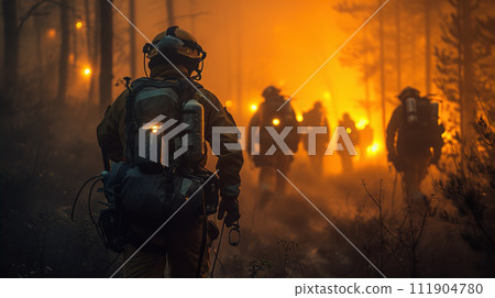 Wildfires, firefighters, soldiers, and war heading to the fire scene Wildfires, firefighters, soldiers, and war heading to the fire scene 111904780