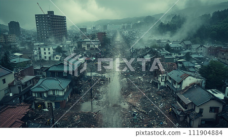 火災、地震、海嘯、天災等災區風光 111904884