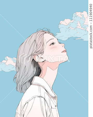 Profile of a woman looking up at the sky Profile of a woman looking up at the sky 111904940