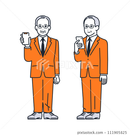 Simple vector illustration set material of a president holding a smartphone Simple vector illustration set material of a president holding a smartphone 111905825