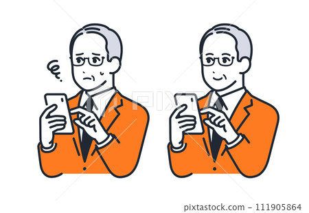 Simple vector illustration set material of a president operating a smartphone 111905864