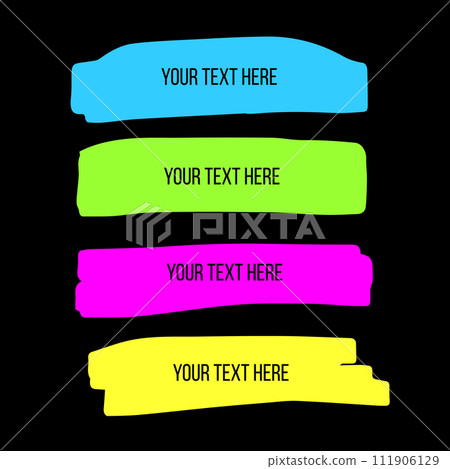 Neon highlighter graphic element set isolated on black background. Neon highlighter graphic element set isolated on black background. 111906129