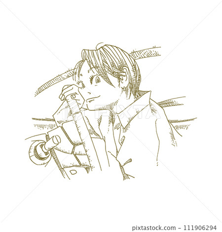 Line drawing illustration of a woman driving 111906294