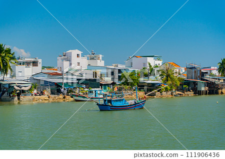 Fishing boats on the river. Fishing boats on the river. 111906436