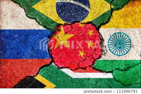 BRICS (Russia, China, Brazil, India, South Africa) / Cracked concrete motif 111906791