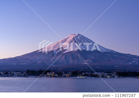 Mt. Fuji in the early morning seen from the shore of Lake Kawaguchi Mt. Fuji in the early morning seen from the shore of Lake Kawaguchi 111907287