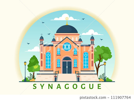 Synagogue Building or Jewish Temple Vector Illustration with Religious, Hebrew or Judaism and Jew Worship Place in Flat cartoon Background 111907764