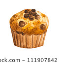Muffin chocolate chip hand drawn watercolor 111907842