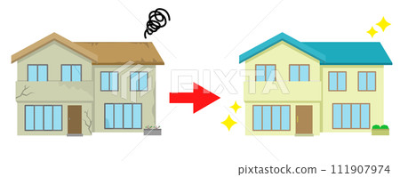 Illustration of renovating an old house into a beautiful detached house 111907974