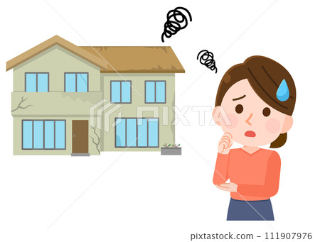 一個被破舊的房子困擾的女人的插圖 111907976