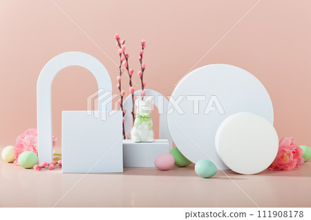 various geometric shapes for product presentation. Podium to show cosmetic products various geometric shapes for product presentation. Podium to show cosmetic products 111908178