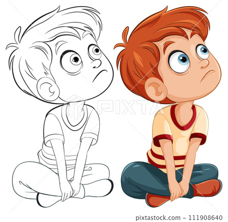 Curious Boys Looking Upward Illustration 111908640