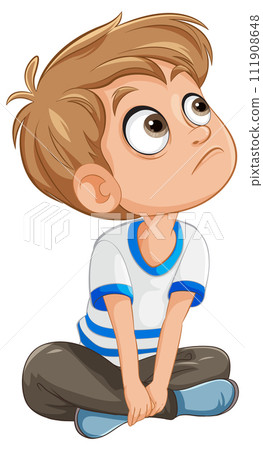 Pensive Boy Sitting and Thinking Pensive Boy Sitting and Thinking 111908648