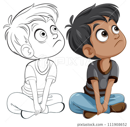 Curious Boys Looking Upward Illustration 111908652