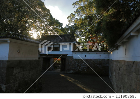 View of the Otemon Gate of Obi Castle in Nichinan City shining in the sunlight 111908685
