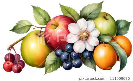 水彩畫各種水果的框架材料 111909620