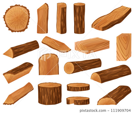 Tree trunk, logs, trunks, wooden boards, stumps, vector illustration. 111909704