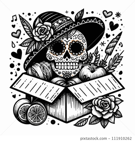 Dia de los muertos handrawn on box sillhouette 111910262