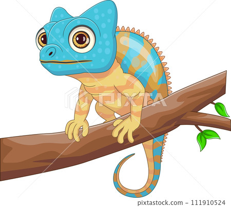 cute chameleon on tree cartoon 111910524