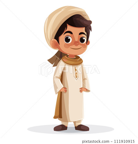 Joyful Representation Charming Vector Art of a Muslim Boy Embracing Cultural Inclusivity 111910915
