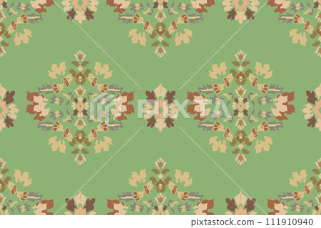 Ikat tribal Indian seamless pattern. Ethnic Aztec fabric carpet mandala ornament native boho chevron textile.Geometric African American oriental traditional vector illustrations. Embroidery style. 111910940